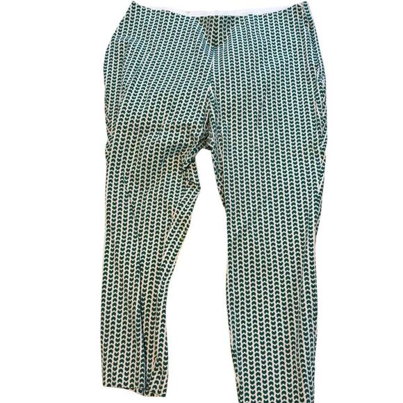Geometric Print Ankle Pants - Green & White, Stretch Waist, Slim Fit, Size 17 - Picture 1 of 4